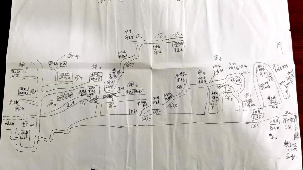 姚国生的手绘地图上，密密麻麻地记录着脱贫户人员信息。记者 邱烨摄。